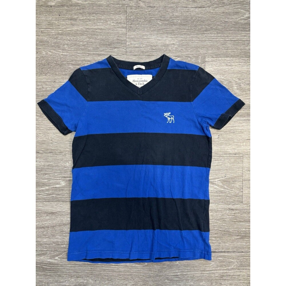 Vintage Abercrombie & Fitch Blue Two Tone Blue Striped V-neck Muscle Tee Size S